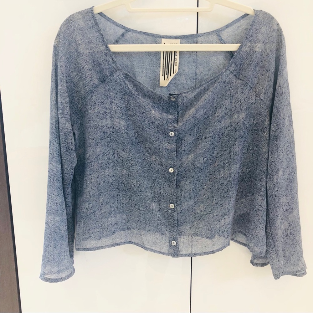 Free People Blue Sheer Bell Sleeve Button Down - Picture 3 of 6